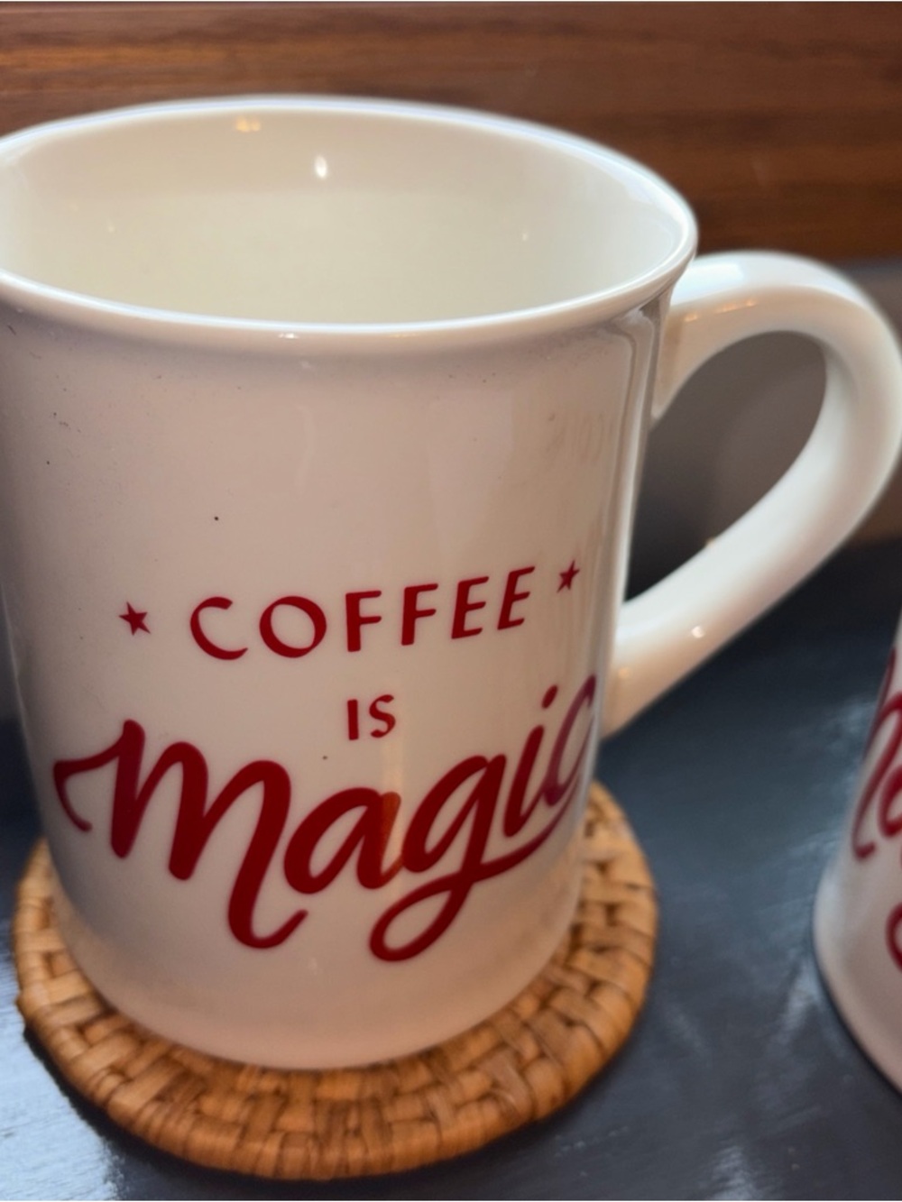 Starbucks White Ceramic Mug with Red 'Coffee is Magic' Script two mugs 12 ounces